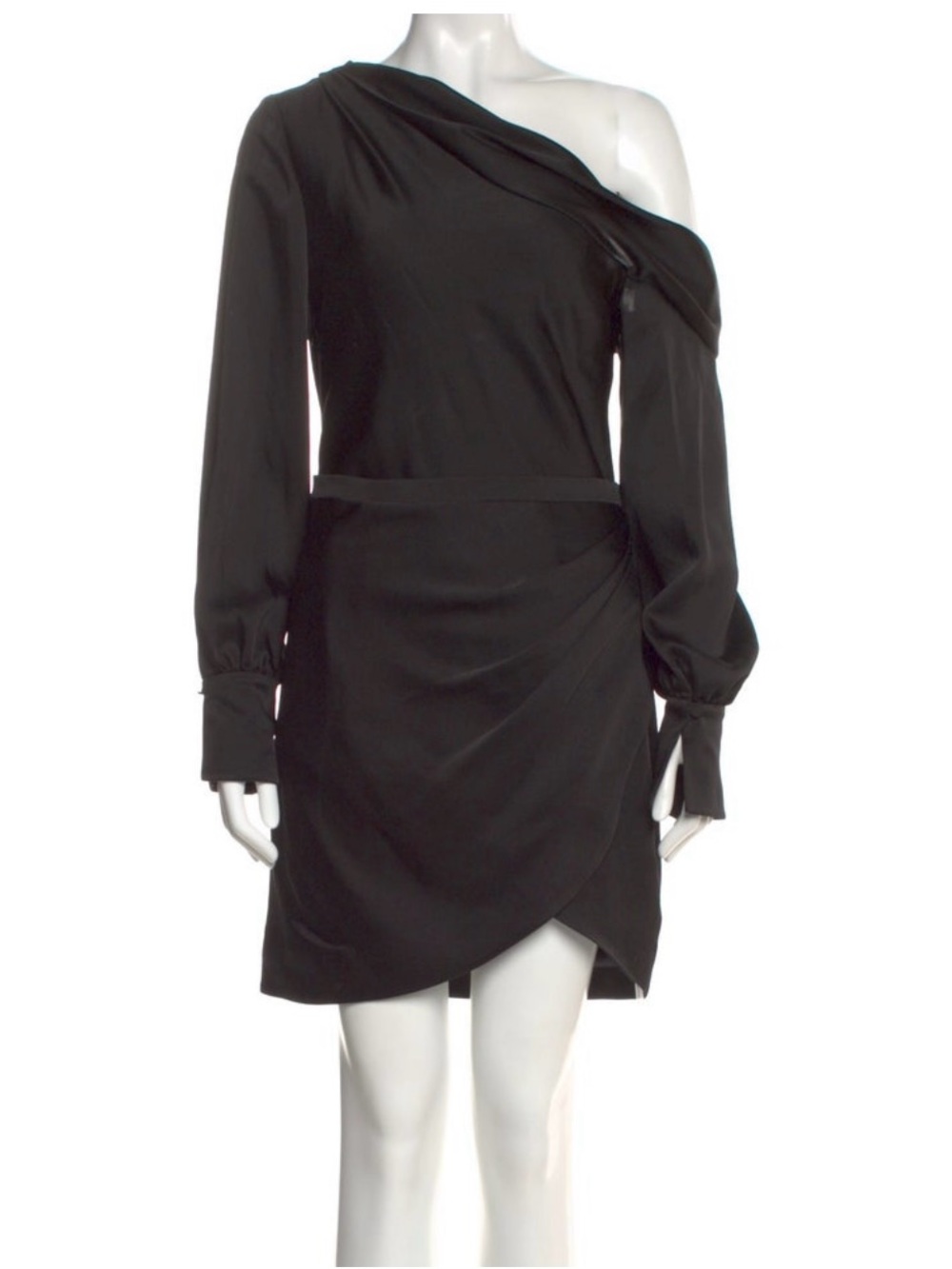 Simkhai Asymmetrical One-Shoulder Black Dress with Long Sleeve